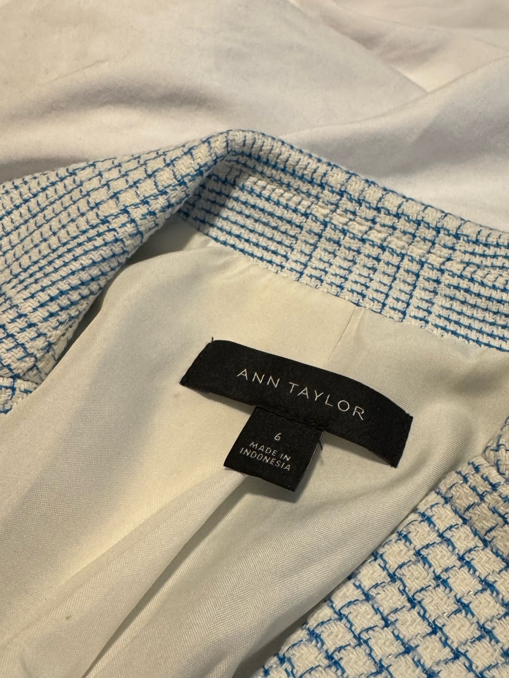 Ann Taylor Blue and White Plaid-Texture Blazer - Picture 2 of 4